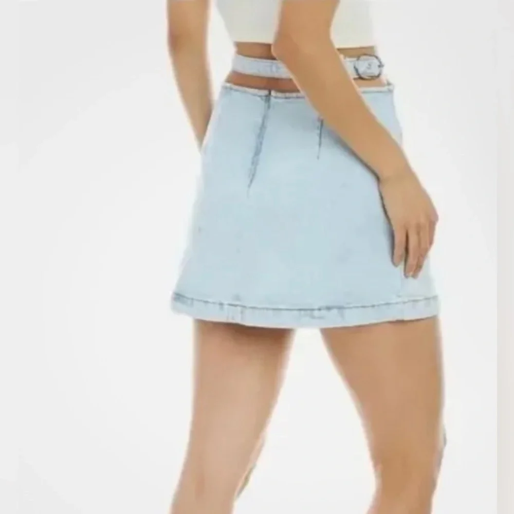 We wore what denim cut out mini skirt Light Denim Skirt Indigo Confort ($69) M